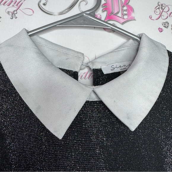 Sioni Milano top long sleeve collar sparkly black silver new with tags shimmer - Picture 6 of 8